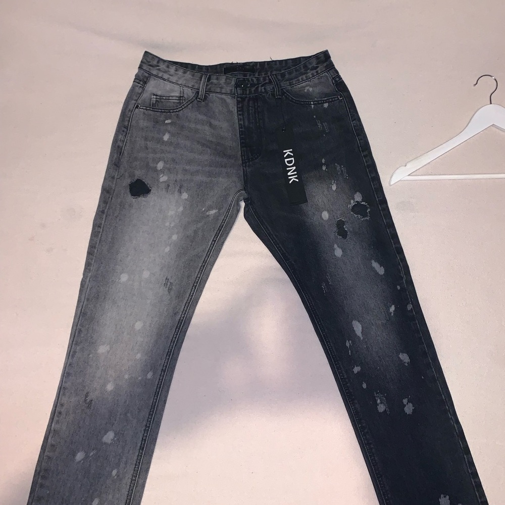 Men's Gray and Black Split Jeans
